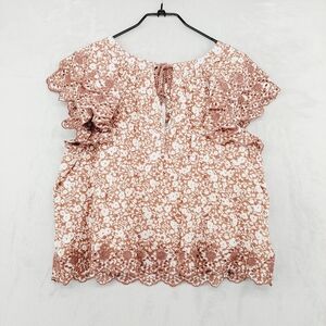 New AE77 Floral Ruffle Sleeves Drawstring Embroidered Blouse Top P3589